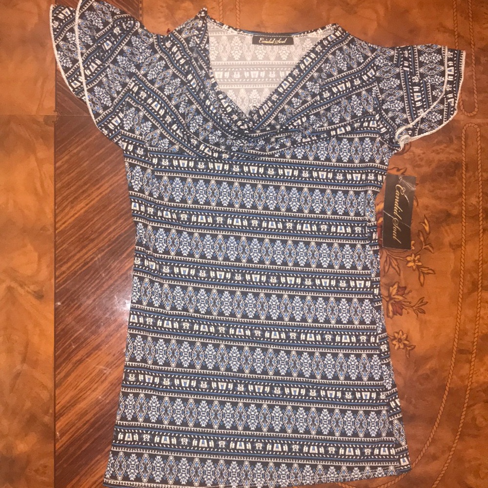 Candid Soul New Blue, White, and Black Blouse